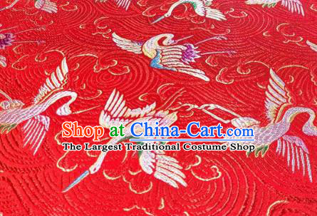 Chinese Classical Royal Cranes Pattern Design Red Brocade Fabric Asian Traditional Satin Silk Material