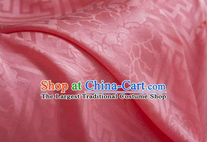 Chinese Classical Peony Pattern Design Pink Silk Fabric Asian Traditional Cheongsam Brocade Material