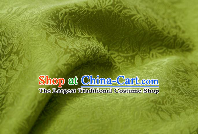 Chinese Classical Grass Pattern Design Olive Green Silk Fabric Asian Traditional Cheongsam Brocade Material