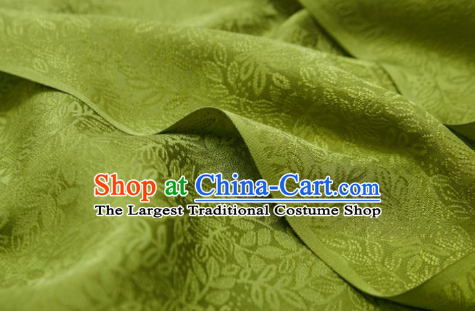 Chinese Classical Grass Pattern Design Olive Green Silk Fabric Asian Traditional Cheongsam Brocade Material