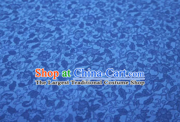 Chinese Classical Peony Pattern Design Blue Silk Fabric Asian Traditional Cheongsam Brocade Material