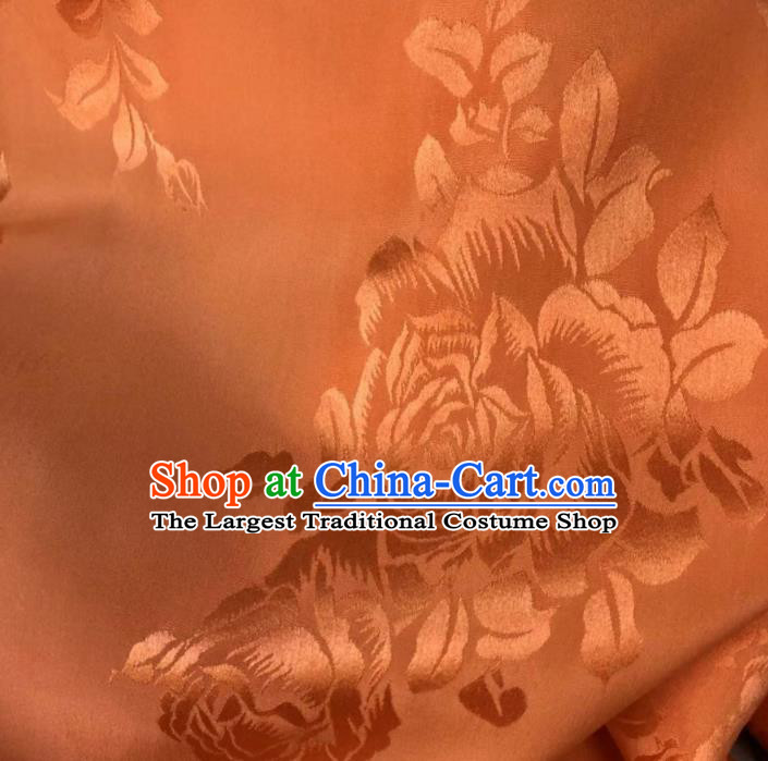 Chinese Classical Peony Pattern Design Orange Silk Fabric Asian Traditional Cheongsam Brocade Material