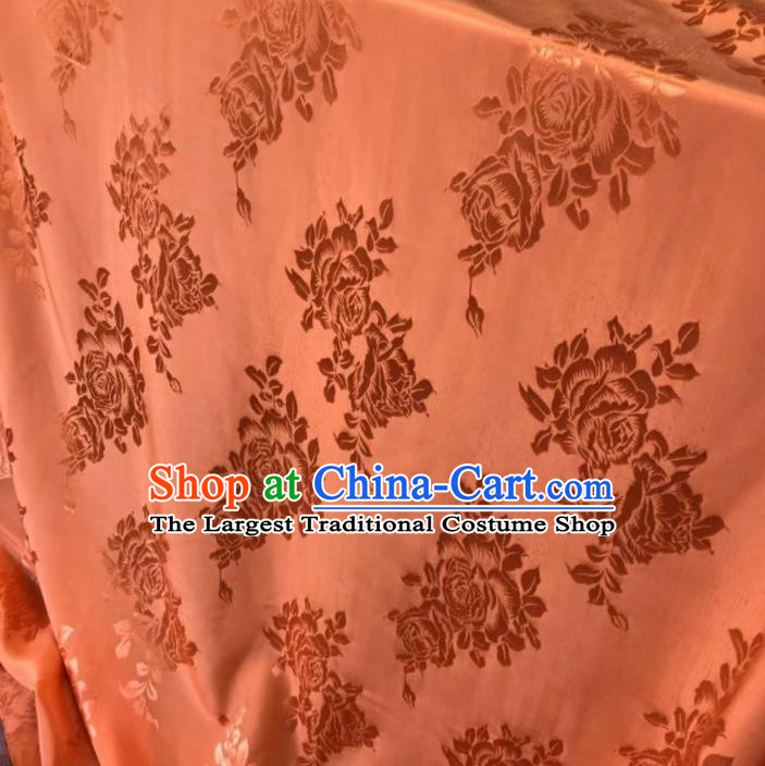 Chinese Classical Peony Pattern Design Orange Silk Fabric Asian Traditional Cheongsam Brocade Material