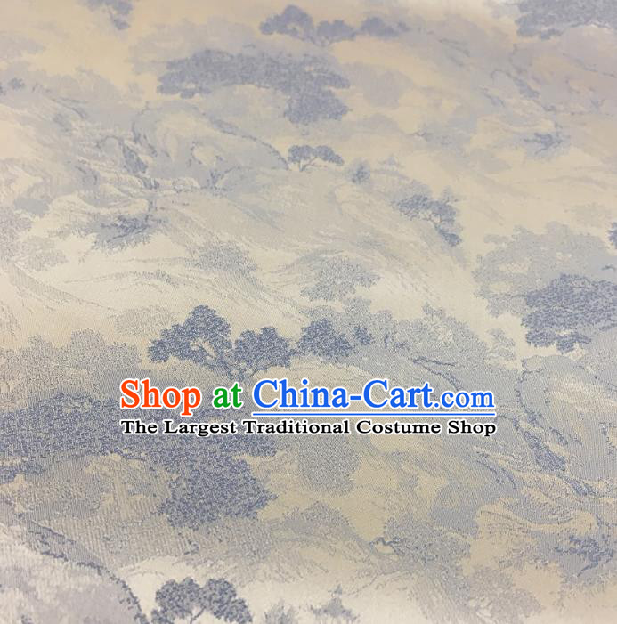 Chinese Classical Landscape Pattern Design White Silk Fabric Asian Traditional Cheongsam Brocade Material