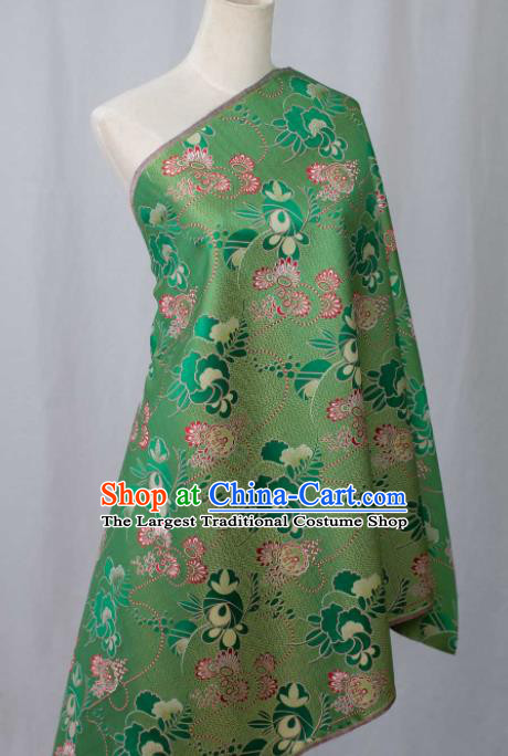 Chinese Classical Flowers Pattern Design Green Silk Fabric Asian Traditional Cheongsam Brocade Material
