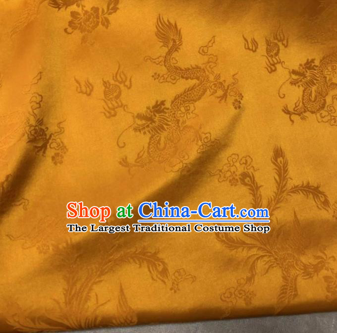 Chinese Classical Dragon Phoenix Pattern Design Golden Silk Fabric Asian Traditional Cheongsam Brocade Material