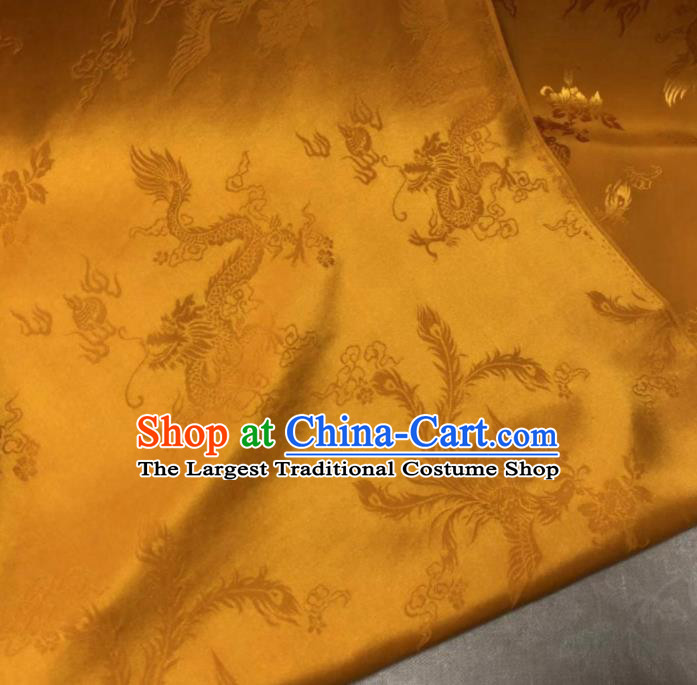 Chinese Classical Dragon Phoenix Pattern Design Golden Silk Fabric Asian Traditional Cheongsam Brocade Material