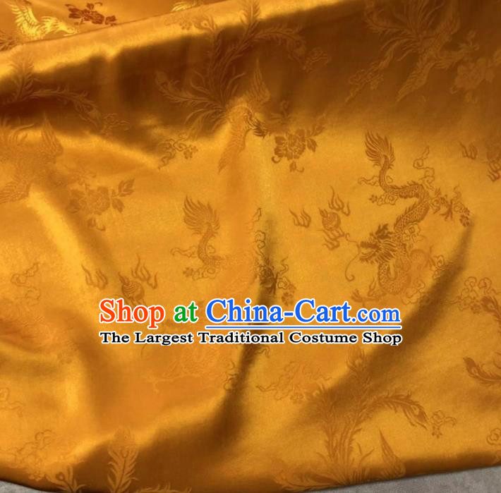 Chinese Classical Dragon Phoenix Pattern Design Golden Silk Fabric Asian Traditional Cheongsam Brocade Material