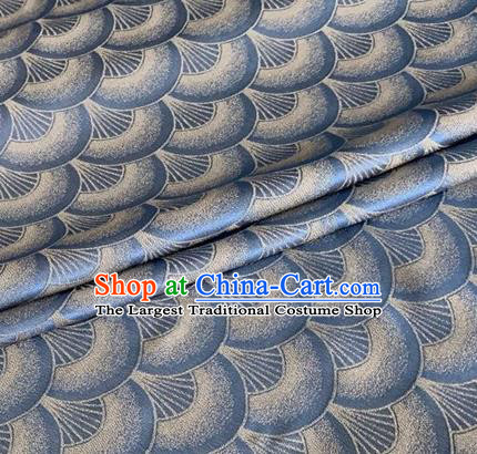 Asian Chinese Classical Scale Pattern Design Blue Brocade Jacquard Fabric Traditional Cheongsam Silk Material