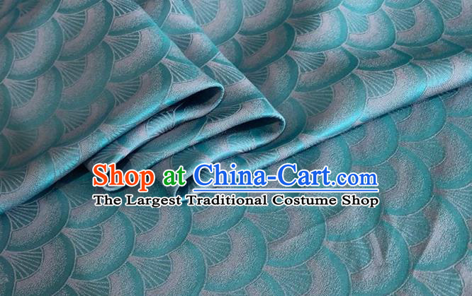 Asian Chinese Classical Scale Pattern Design Lake Blue Brocade Jacquard Fabric Traditional Cheongsam Silk Material