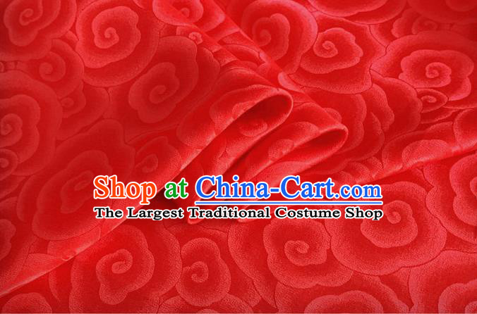 Asian Chinese Classical Clouds Pattern Design Red Brocade Jacquard Fabric Traditional Cheongsam Silk Material