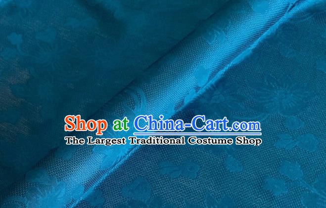 Asian Chinese Classical Flowers Pattern Design Blue Brocade Jacquard Fabric Traditional Cheongsam Silk Material