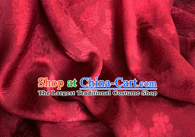 Asian Chinese Classical Maple Leaf Grape Pattern Design Wine Red Brocade Jacquard Fabric Traditional Cheongsam Silk Material