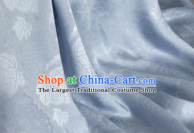 Asian Chinese Classical Maple Leaf Grape Pattern Design Light Blue Brocade Jacquard Fabric Traditional Cheongsam Silk Material