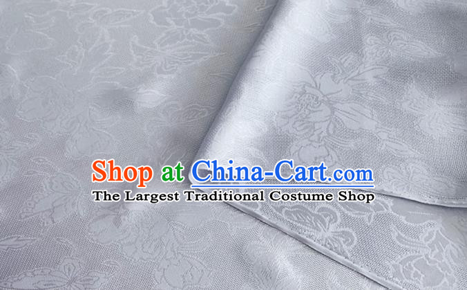 Asian Chinese Classical Peony Butterfly Pattern Design Light Blue Brocade Jacquard Fabric Traditional Cheongsam Silk Material