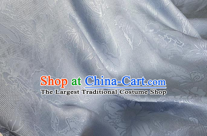 Asian Chinese Classical Peony Butterfly Pattern Design Light Blue Brocade Jacquard Fabric Traditional Cheongsam Silk Material
