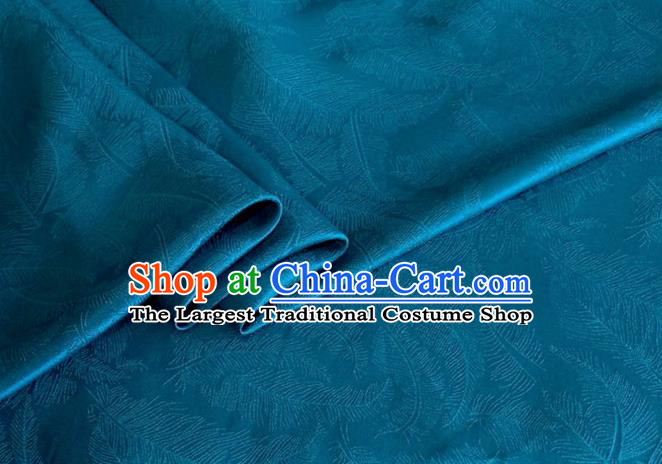 Asian Chinese Classical Feather Pattern Design Blue Brocade Jacquard Fabric Traditional Cheongsam Silk Material