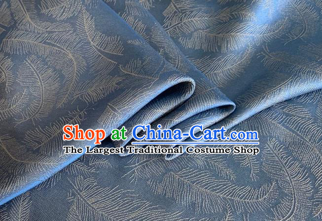 Asian Chinese Classical Feather Pattern Design Blue Brocade Jacquard Fabric Traditional Cheongsam Silk Material