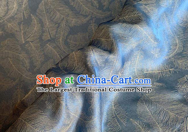 Asian Chinese Classical Feather Pattern Design Blue Brocade Jacquard Fabric Traditional Cheongsam Silk Material