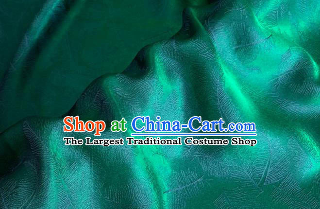 Asian Chinese Classical Feather Pattern Design Green Brocade Jacquard Fabric Traditional Cheongsam Silk Material