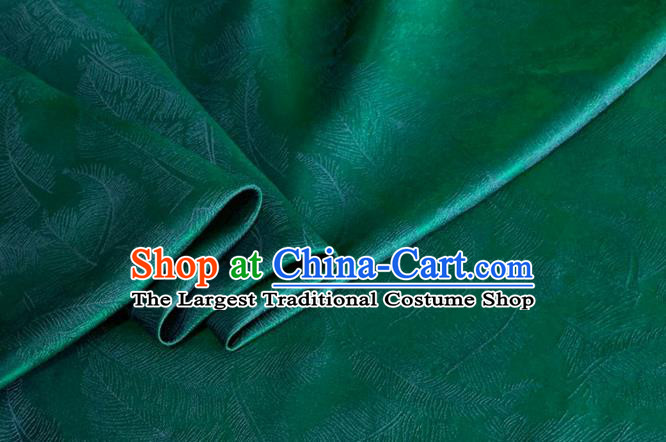Asian Chinese Classical Feather Pattern Design Green Brocade Jacquard Fabric Traditional Cheongsam Silk Material