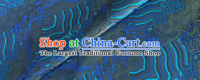 Asian Chinese Classical Wave Cliff Pattern Design Blue Brocade Jacquard Fabric Traditional Cheongsam Silk Material
