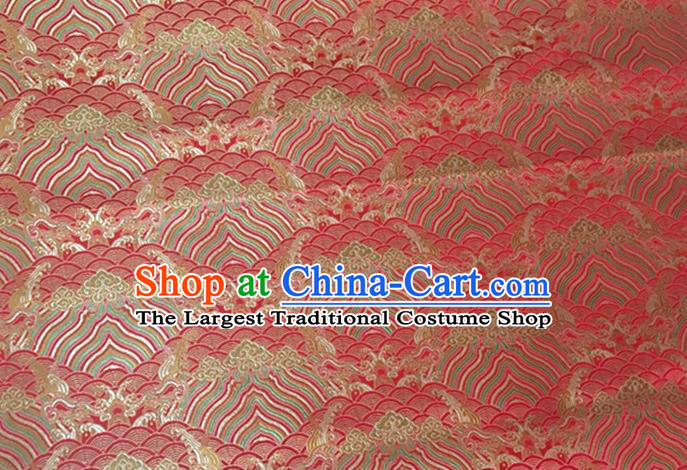 Asian Chinese Classical Wave Cliff Pattern Design Red Brocade Jacquard Fabric Traditional Cheongsam Silk Material