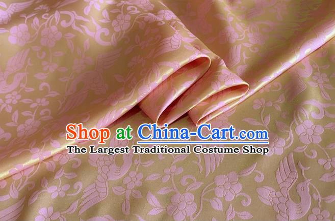 Asian Chinese Classical Birds Pattern Design Golden Brocade Jacquard Fabric Traditional Cheongsam Silk Material