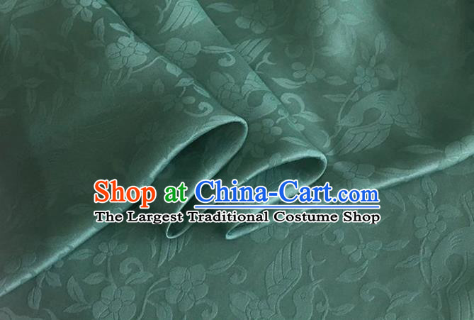 Asian Chinese Classical Birds Pattern Design Green Brocade Jacquard Fabric Traditional Cheongsam Silk Material