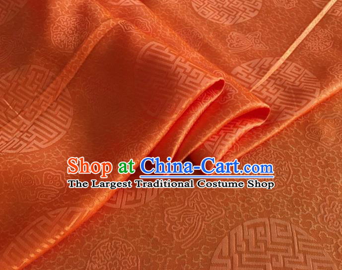 Asian Chinese Classical Longevity Pattern Design Orange Brocade Jacquard Fabric Traditional Cheongsam Silk Material
