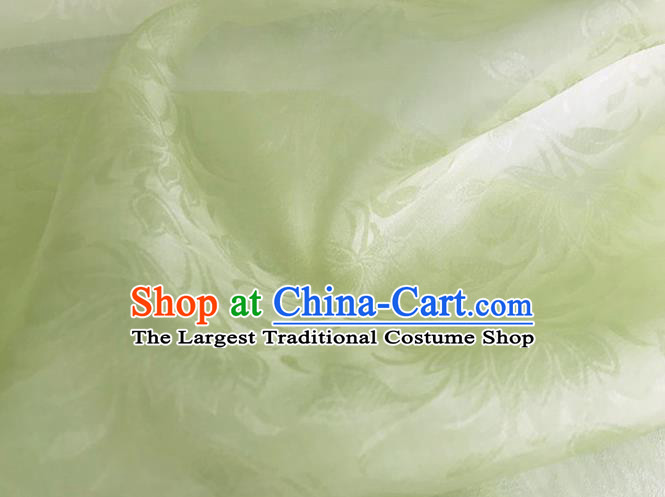 Asian Chinese Classical Lotus Pattern Design Light Green Brocade Jacquard Fabric Traditional Cheongsam Silk Material