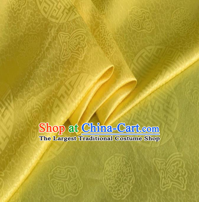 Asian Chinese Classical Longevity Pattern Design Golden Brocade Jacquard Fabric Traditional Cheongsam Silk Material