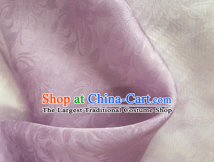 Asian Chinese Classical Lotus Pattern Design Lilac Brocade Jacquard Fabric Traditional Cheongsam Silk Material