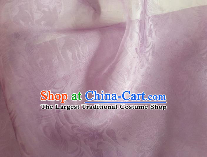 Asian Chinese Classical Lotus Pattern Design Lilac Brocade Jacquard Fabric Traditional Cheongsam Silk Material