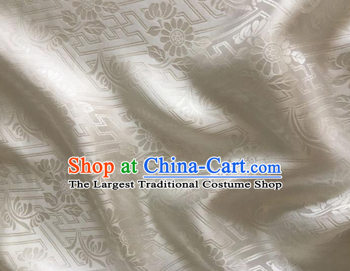 Asian Chinese Classical Daisy Pattern Design White Brocade Jacquard Fabric Traditional Cheongsam Silk Material