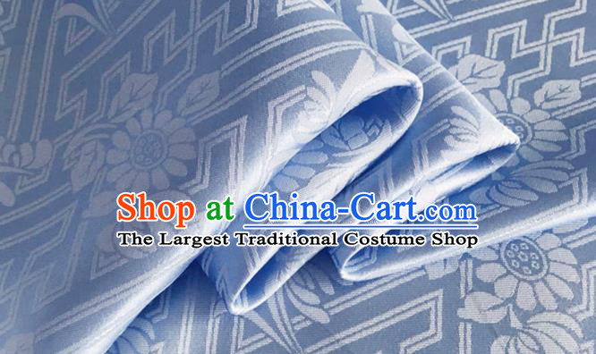 Asian Chinese Classical Daisy Pattern Design Light Blue Brocade Jacquard Fabric Traditional Cheongsam Silk Material