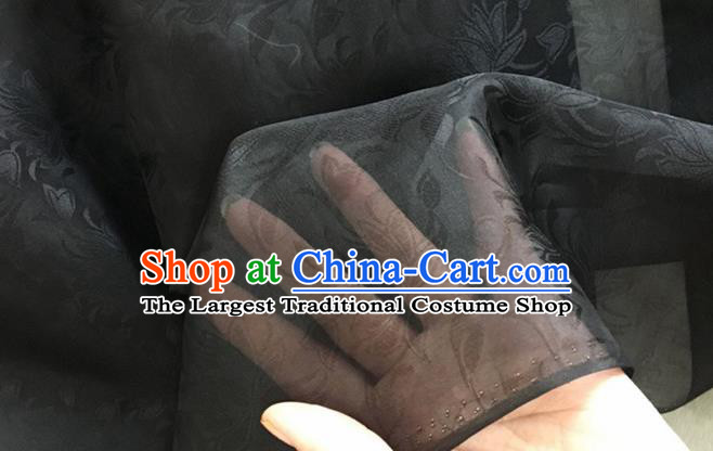 Asian Chinese Classical Lotus Pattern Design Black Brocade Jacquard Fabric Traditional Cheongsam Silk Material