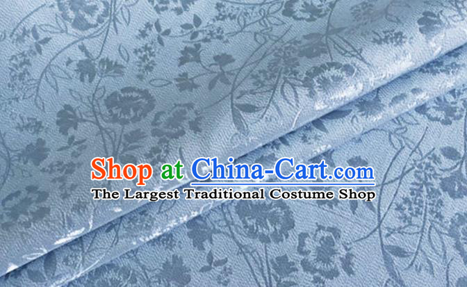 Asian Chinese Classical Jacquard Peony Pattern Design Light Blue Brocade Fabric Traditional Cheongsam Silk Material