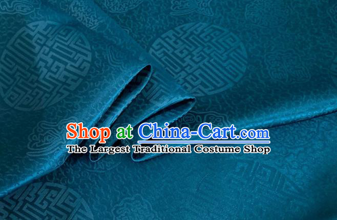 Asian Chinese Classical Longevity Pattern Design Peacock Blue Brocade Jacquard Fabric Traditional Cheongsam Silk Material