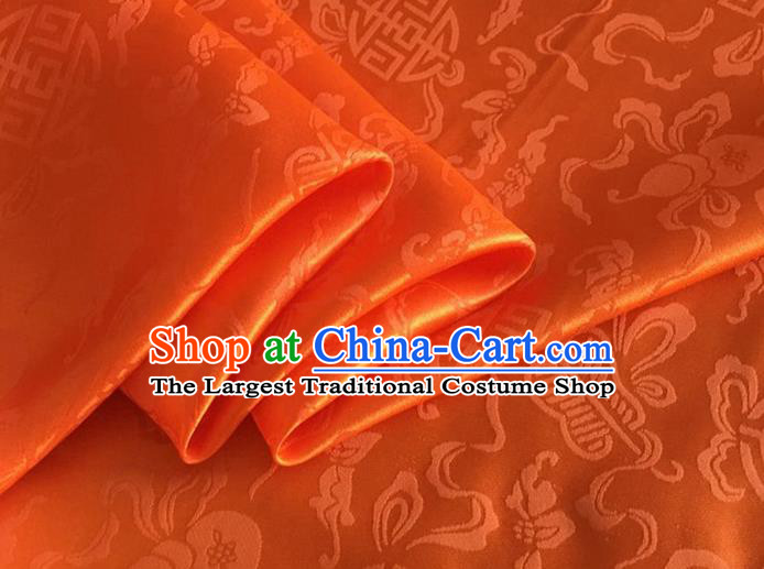 Asian Chinese Classical Ribbon Calabash Pattern Design Orange Silk Fabric Traditional Cheongsam Material