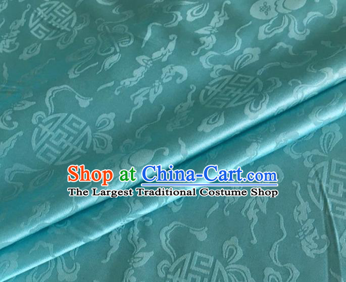 Asian Chinese Classical Ribbon Calabash Pattern Design Lake Blue Silk Fabric Traditional Cheongsam Material