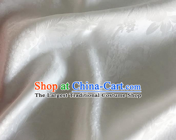 Asian Chinese Classical Peony Pattern Design White Silk Fabric Traditional Cheongsam Brocade Material