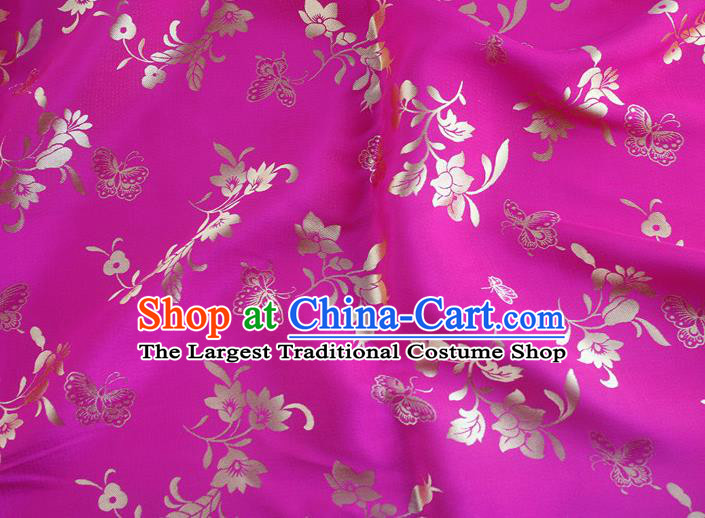 Asian Chinese Classical Butterfly Flowers Pattern Design Rosy Silk Fabric Traditional Cheongsam Brocade Material