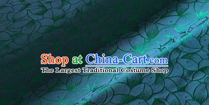 Asian Chinese Classical Lotus Petals Pattern Design Peacock Green Silk Fabric Traditional Cheongsam Brocade Material