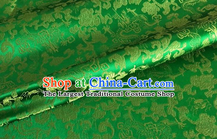 Asian Chinese Classical Dragon Pattern Design Green Brocade Fabric Traditional Cheongsam Silk Material