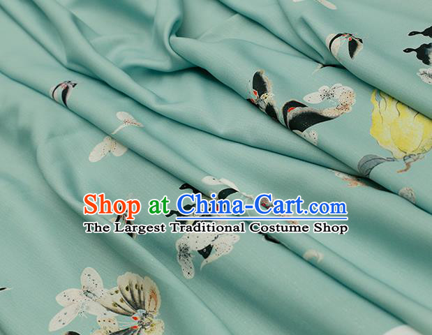 Asian Chinese Classical Printing Butterfly Pattern Design Green Silk Fabric Traditional Hanfu Brocade Material