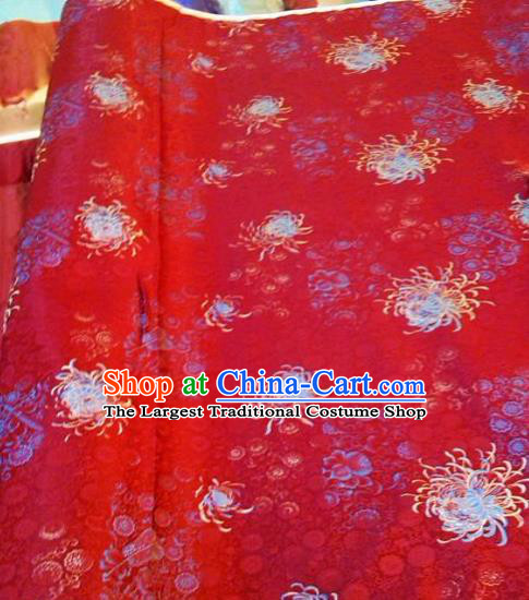 Asian Chinese Classical Chrysanthemum Pattern Design Red Silk Fabric Traditional Nanjing Brocade Material