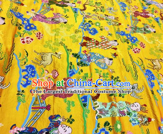 Asian Chinese Classical Children Pattern Design Golden Silk Fabric Traditional Nanjing Brocade Material