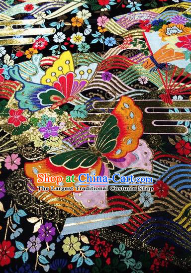 Asian Chinese Classical Butterfly Pattern Design Black Silk Fabric Traditional Nanjing Brocade Material