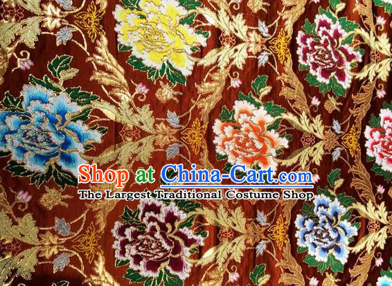 Asian Chinese Classical Peony Pattern Design Wedding Rust Red Silk Fabric Traditional Nanjing Brocade Material